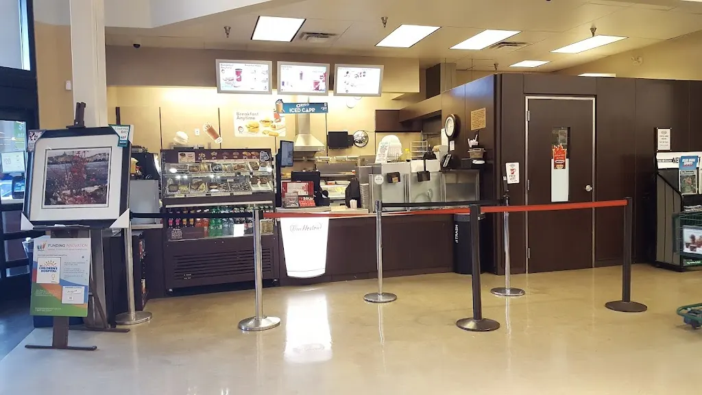 Tim Hortons storefront and interior at 1950 Foul Bay Rd, Victoria, BC