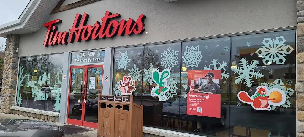 Tim Hortons storefront and interior at 2890 Westshore Parkway, Victoria, BC