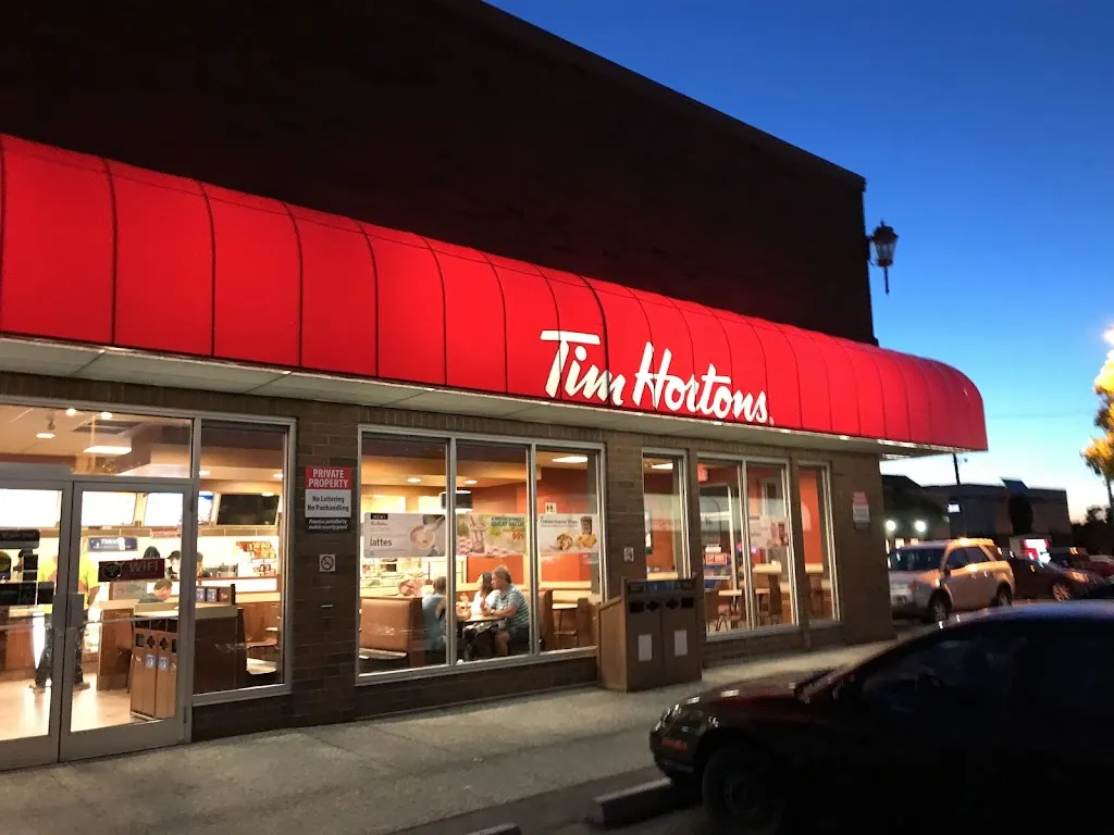Tim Hortons storefront and interior at 2950 Douglas St, Victoria, BC