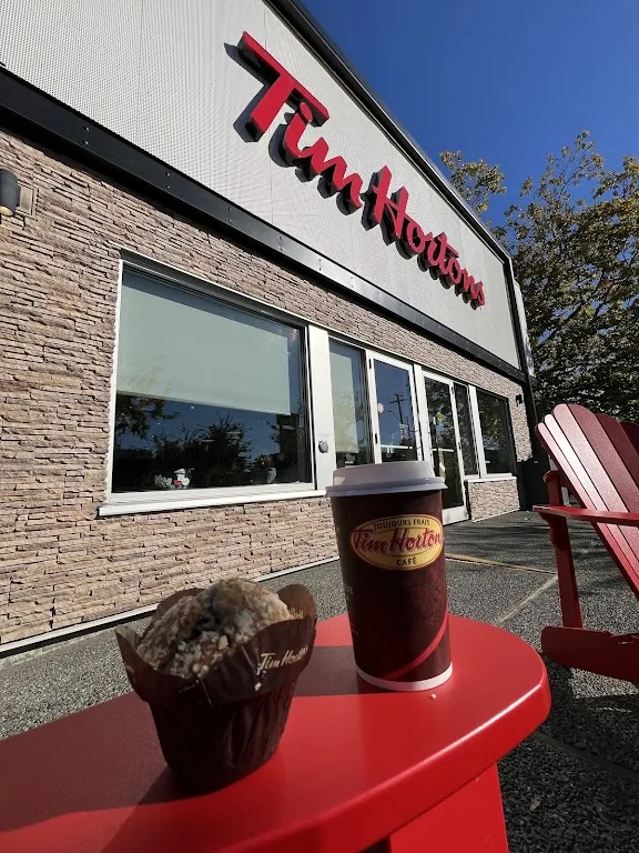 Tim Hortons storefront and interior at 3990 Shelbourne St, Victoria, BC