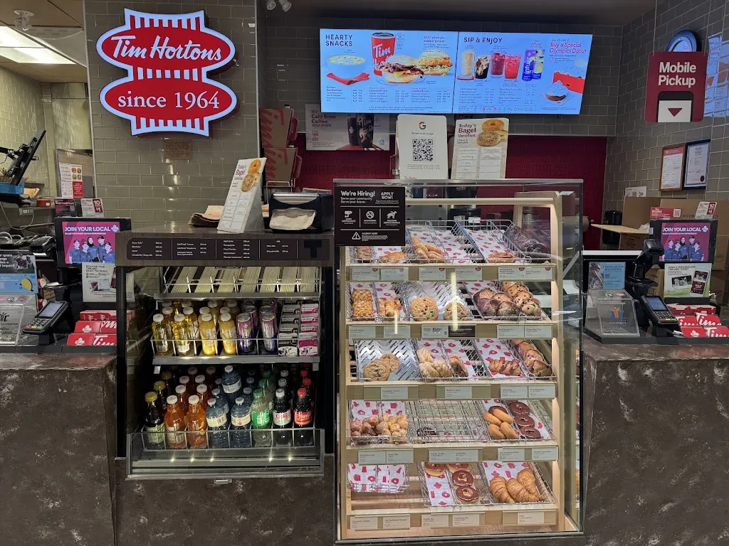 Tim Hortons storefront and interior at 2002 Park Royal South, West Vancouver, BC