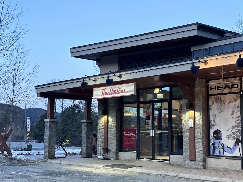 Tim Hortons storefront and interior at 2010 London Lane, Whistler, BC
