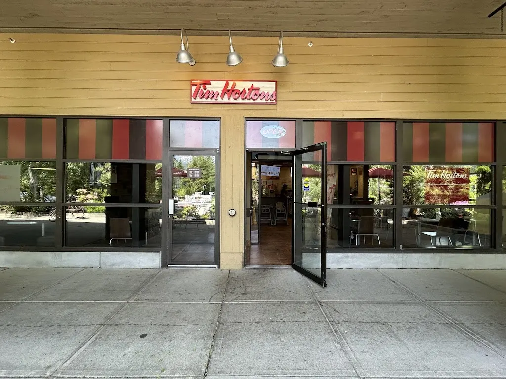 Tim Hortons storefront and interior at 4330 Northlands Blvd, Whistler, BC