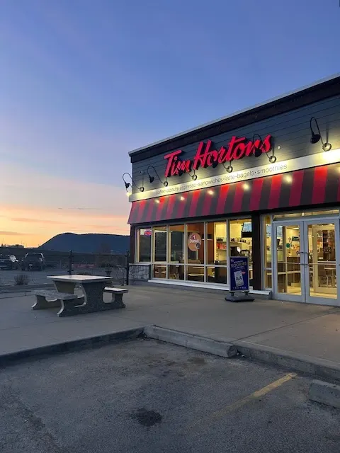 Tim Hortons storefront and interior at 715 Oliver St, Williams Lake, BC