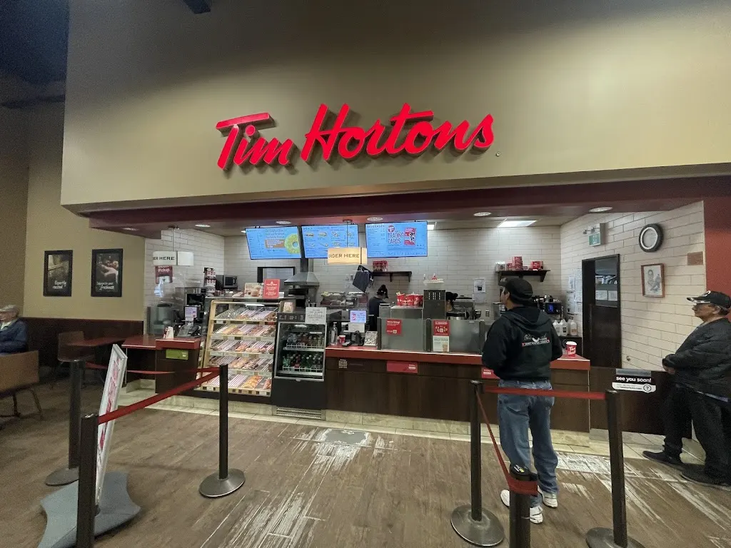 Tim Hortons storefront and interior at 327 Southshore Rd, Fort Alexander, MB