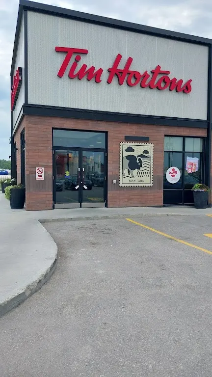 Tim Hortons storefront and interior at 20 Birkett Way, Navin, MB