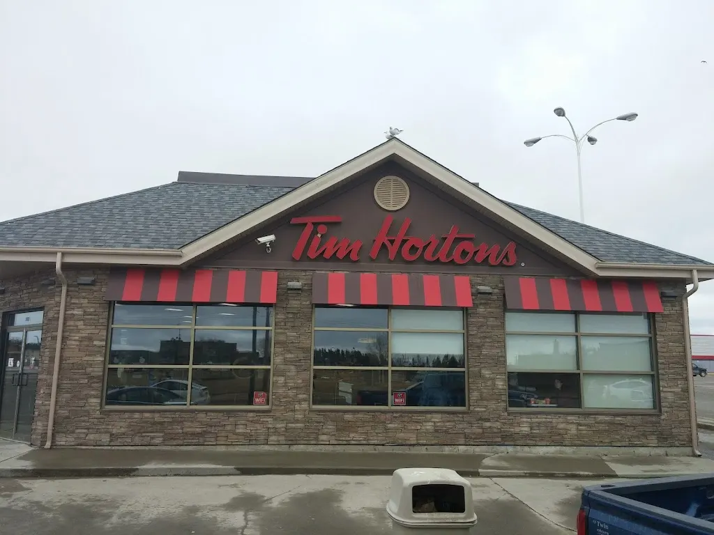 Tim Hortons storefront and interior at 300 Mystery Lake Rd, Thompson, MB
