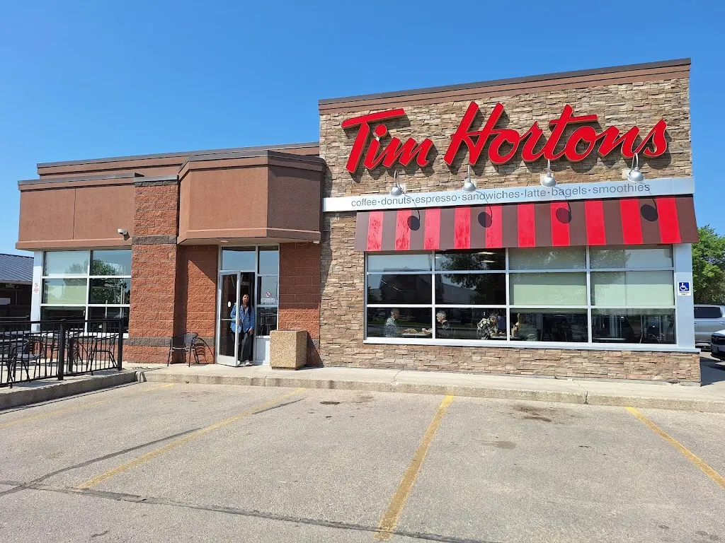 Tim Hortons storefront and interior at 880 Main St North, Winkler, MB