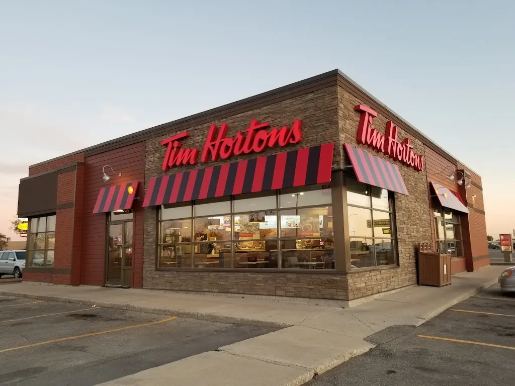 Tim Hortons storefront and interior at 1025 King Edward St, Winnipeg, MB