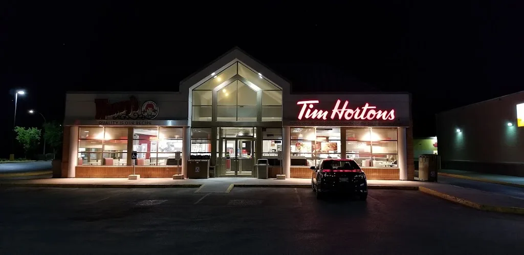 Tim Hortons storefront and interior at 1040 Beaverhill Blvd, Winnipeg, MB