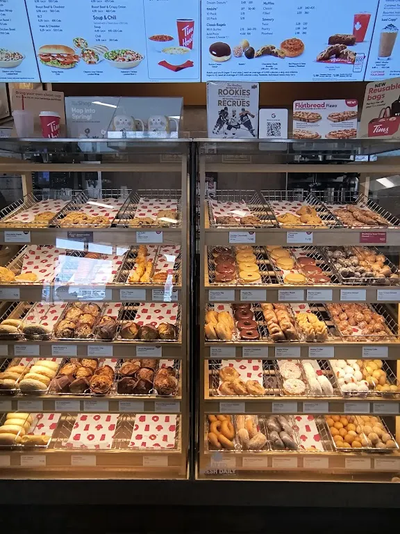 Tim Hortons storefront and interior at 577 Saint Peter Ave, Bathurst, NB