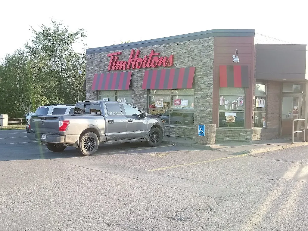 Tim Hortons storefront and interior at 794 Rue Principale, Beresford, NB