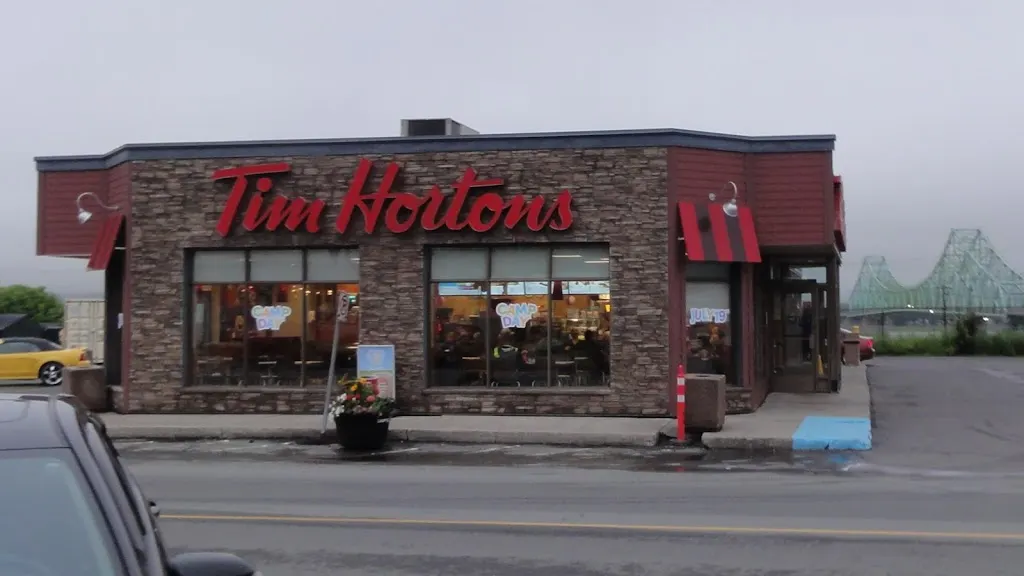 Tim Hortons storefront and interior at 75 Roseberry St, Campbellton, NB