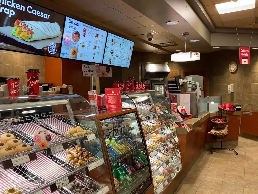 Tim Hortons storefront and interior at 684 Victoria St, Edmundston, NB