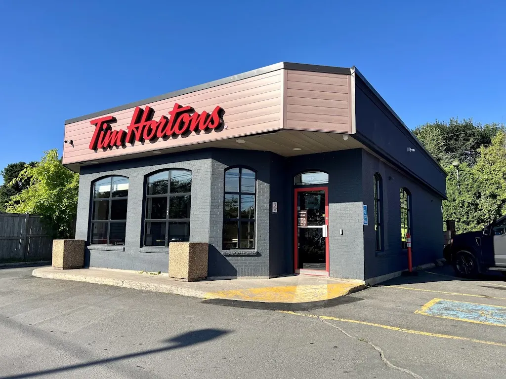 Tim Hortons storefront and interior at 245-247 Canada St, Fredericton, NB