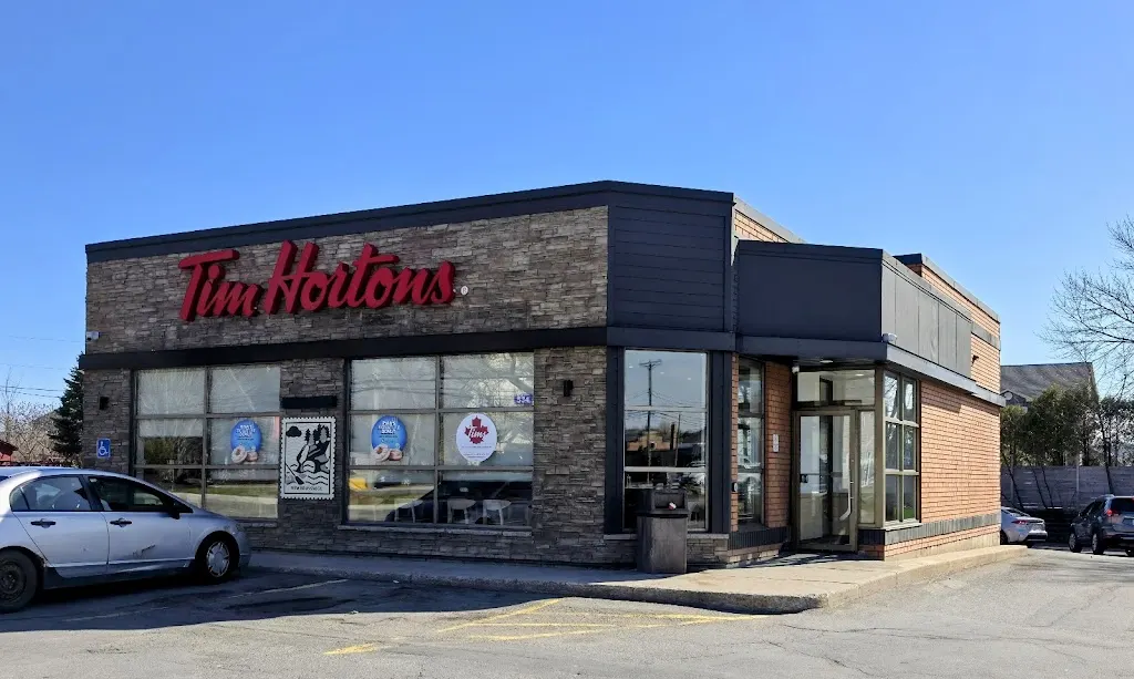 Tim Hortons storefront and interior at 534 Union St, Fredericton, NB
