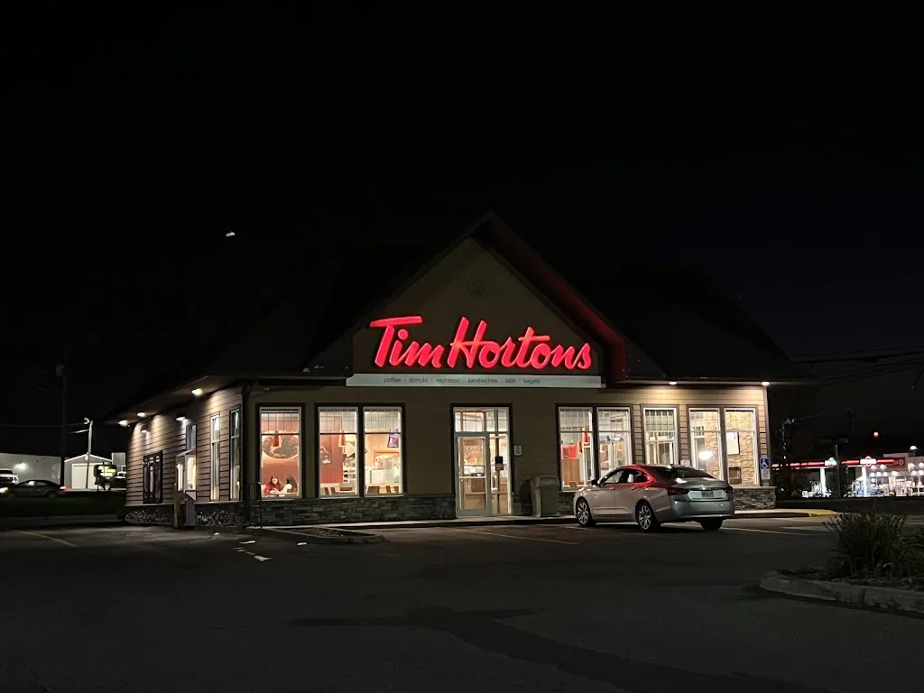 Tim Hortons storefront and interior at 1160 Hanwell Rd, Fredericton, NB