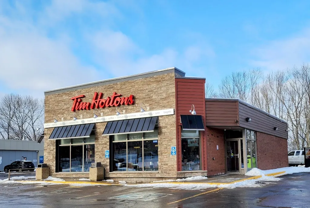 Tim Hortons storefront and interior at 1713 Woodstock Rd, Fredericton, NB