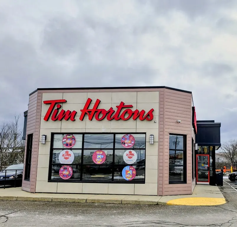 Tim Hortons storefront and interior at 10 Plaza Blvd, Moncton, NB