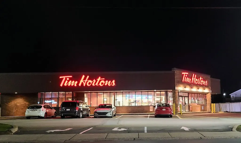 Tim Hortons storefront and interior at 327 Elmwood Rd, Moncton, NB