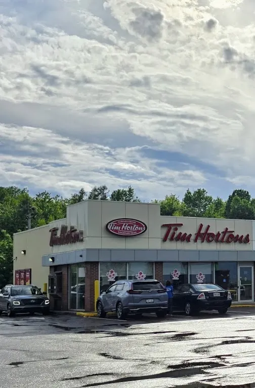 Tim Hortons storefront and interior at 1410 Elmwood Dr, Moncton, NB