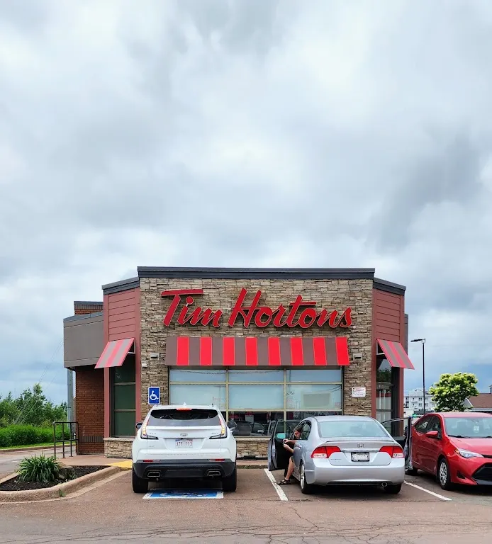 Tim Hortons storefront and interior at 1840 Main St, Moncton, NB