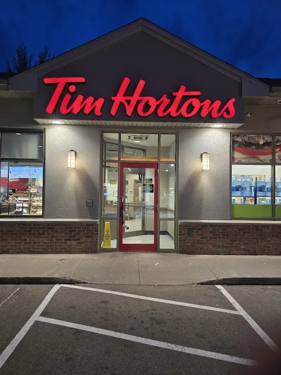 Tim Hortons storefront and interior at 11 Smith St, Petitcodiac, NB