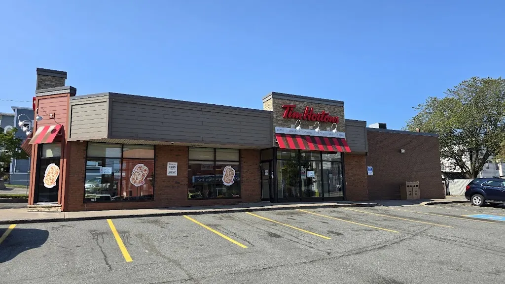 Tim Hortons storefront and interior at 31 Waterloo St, Saint John, NB