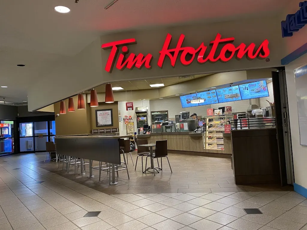 Tim Hortons storefront and interior at 39 King St, Saint John, NB