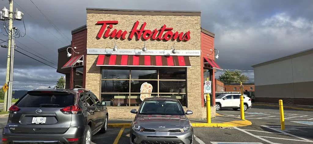 Tim Hortons storefront and interior at 28 Murphy Square, Corner Brook, NL
