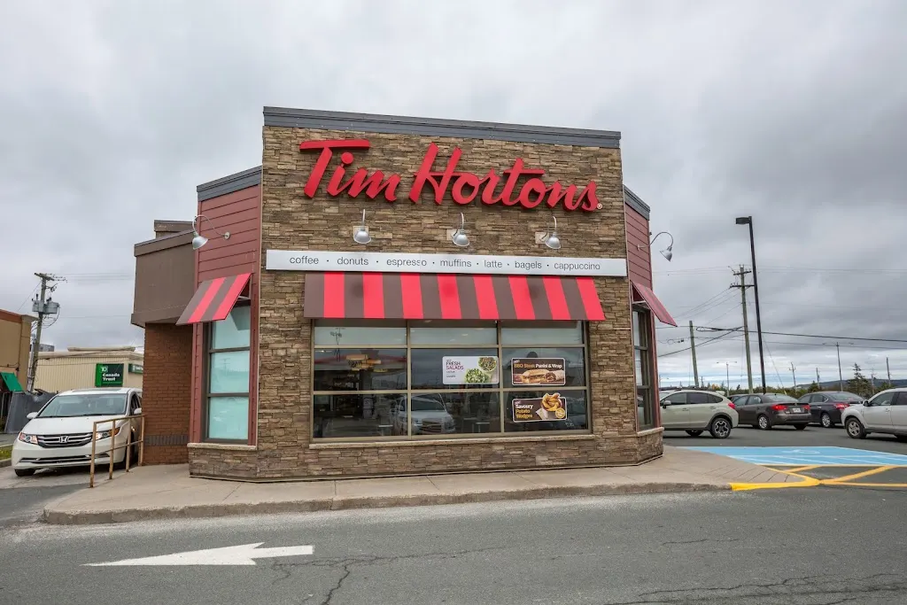 Tim Hortons storefront and interior at 5 Merchant Dr, Mount Pearl, NL