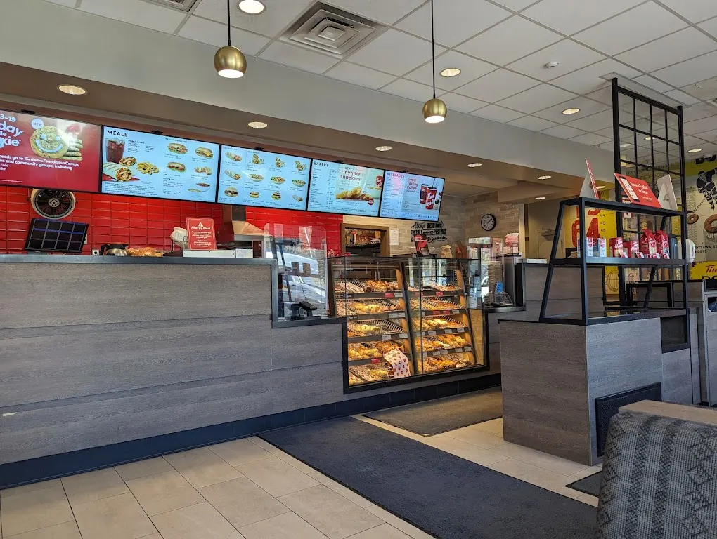 Tim Hortons storefront and interior at 696 Water St West, St John's, NL