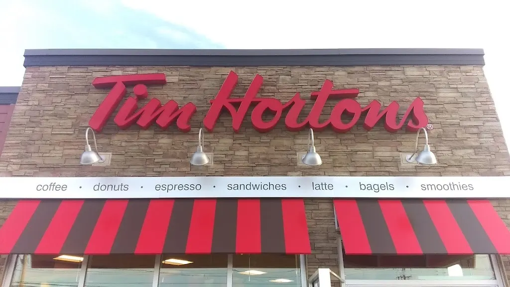 Tim Hortons storefront and interior at 112 Reserve Street, Glace Bay, NS