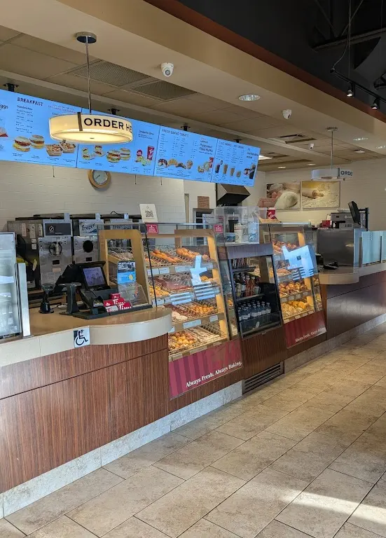 Tim Hortons storefront and interior at 687 East River Rd, New Glasgow, NS