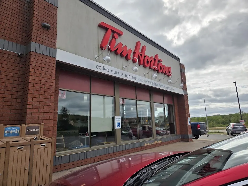 Tim Hortons storefront and interior at 750 Westville Rd, New Glasgow, NS