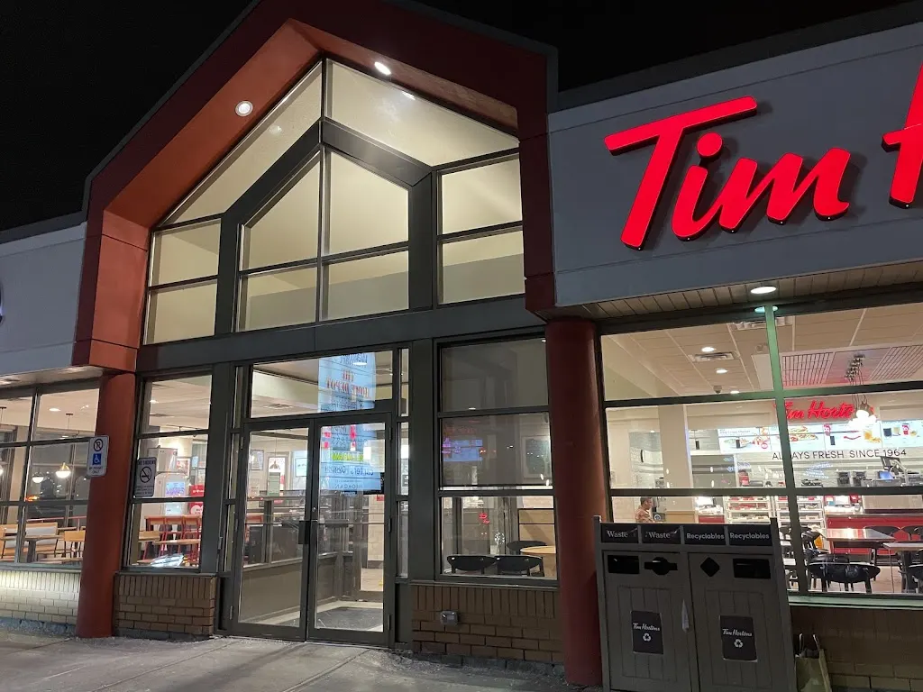 Tim Hortons storefront and interior at 274 Kingston Rd, Ajax, ON