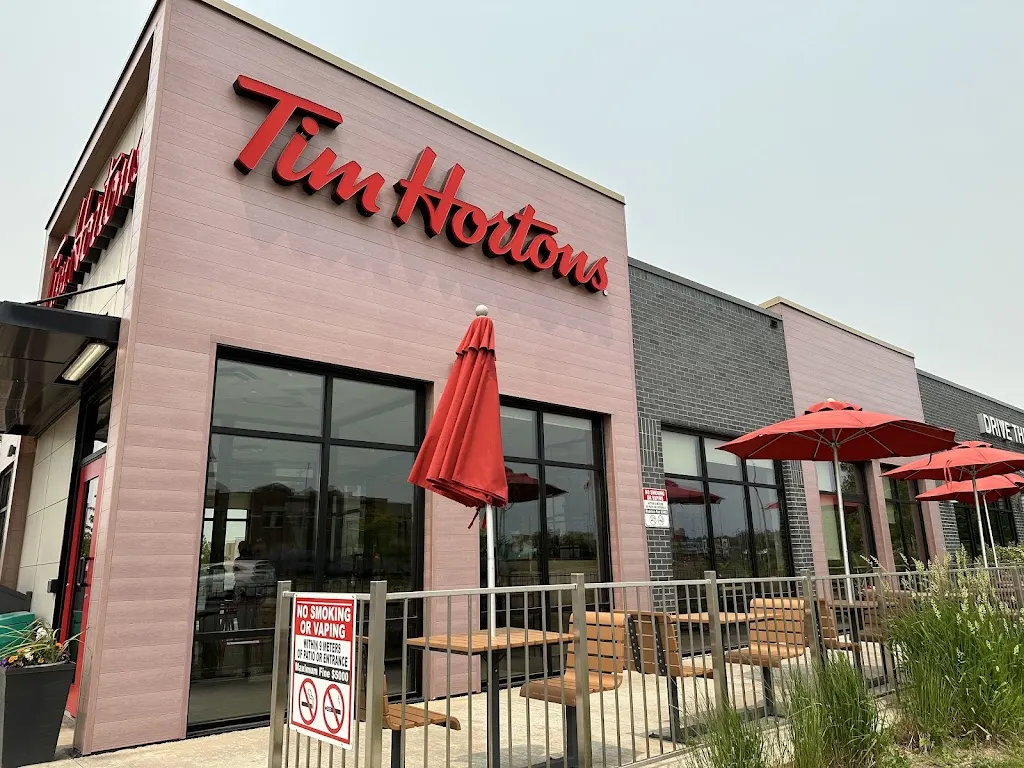 Tim Hortons storefront and interior at 370 Wilson Street East, Ancaster, ON
