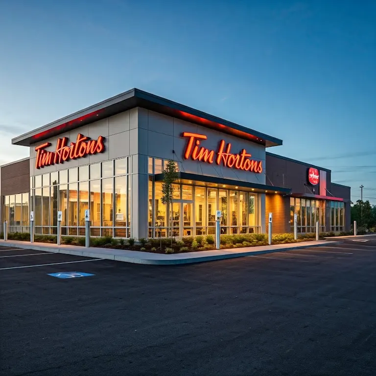 Tim Hortons storefront and interior at 8008 County Rd, Arthur, ON