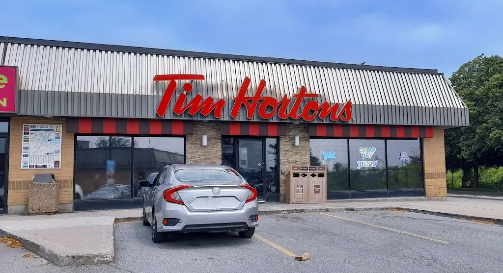 Tim Hortons storefront and interior at 75 Barrieview Dr, Barrie, ON