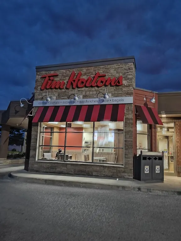 Tim Hortons storefront and interior at 181 Livingstone St East, Barrie, ON