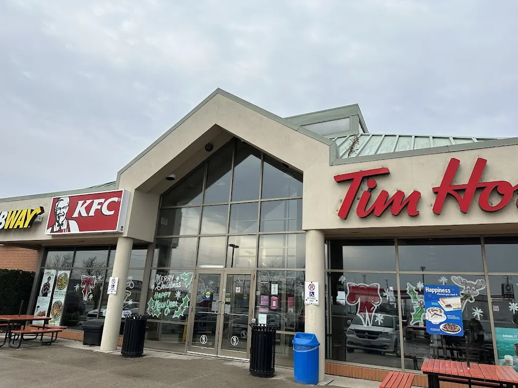 Tim Hortons storefront and interior at 4725 Ontario St, Beamsville, ON
