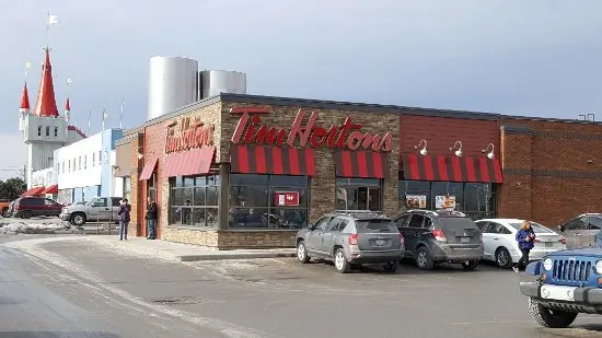 Tim Hortons storefront and interior at 165 College Street East, Belleville, ON