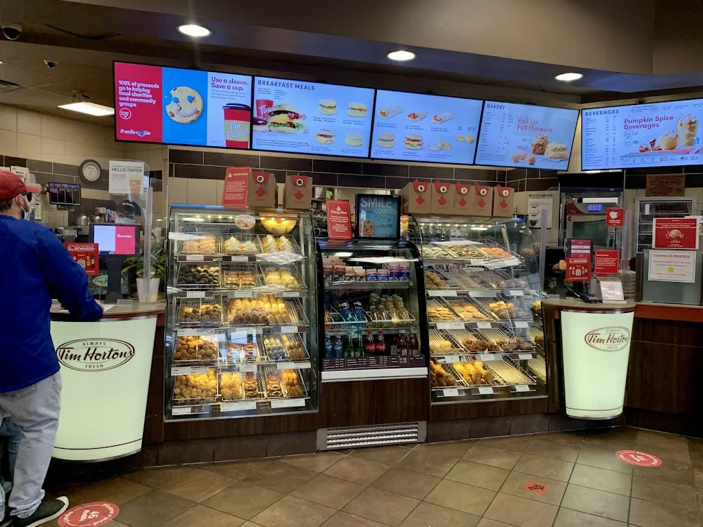 Tim Hortons storefront and interior at 2651 Hwy #56, Binbrook, ON