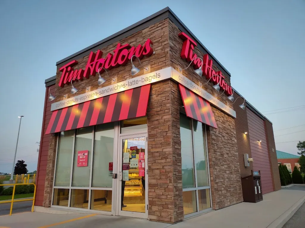 Tim Hortons storefront and interior at 337-349 Chatham St, Blenheim, ON