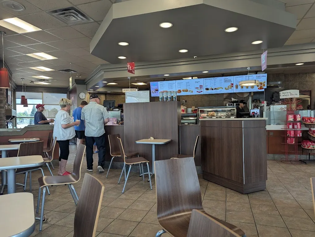 Tim Hortons storefront and interior at 101 East St South, Bobcaygeon, ON