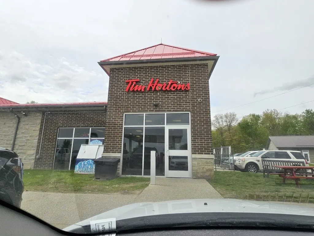 Tim Hortons storefront and interior at 22374 Little John Rd, Bothwell, ON