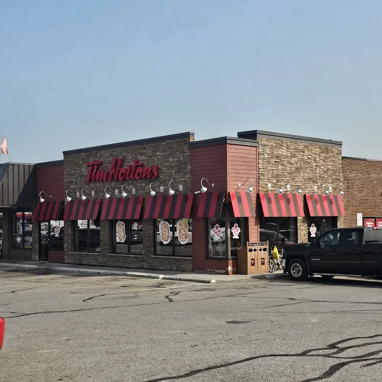 Tim Hortons storefront and interior at 118 Holland St East, Bradford, ON