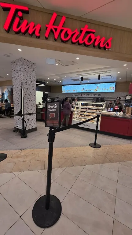 Tim Hortons storefront and interior at 17 Kings Cross Road, Brampton, ON