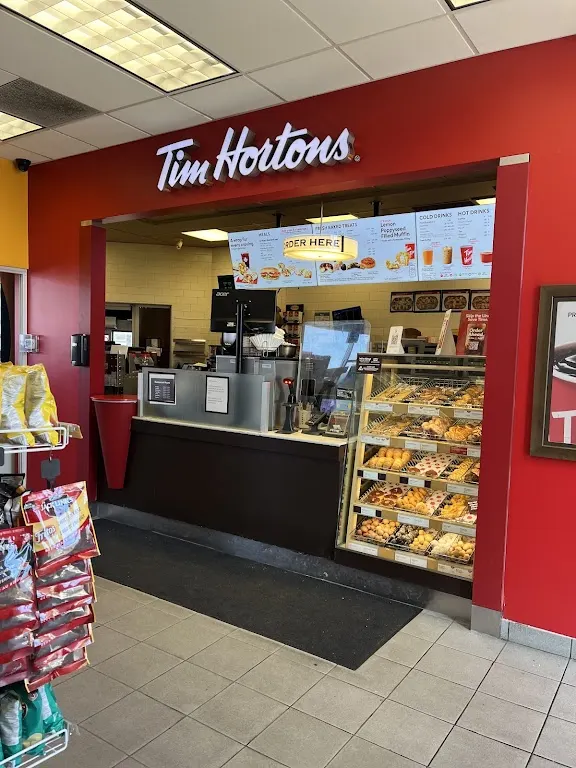 Tim Hortons storefront and interior at 35 Cherrycrest Dr, Brampton, ON