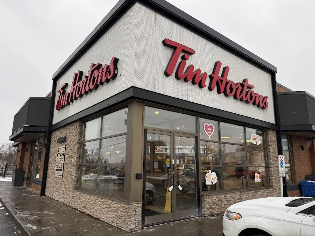 Tim Hortons storefront and interior at 35 Peel Centre Dr, Brampton, ON